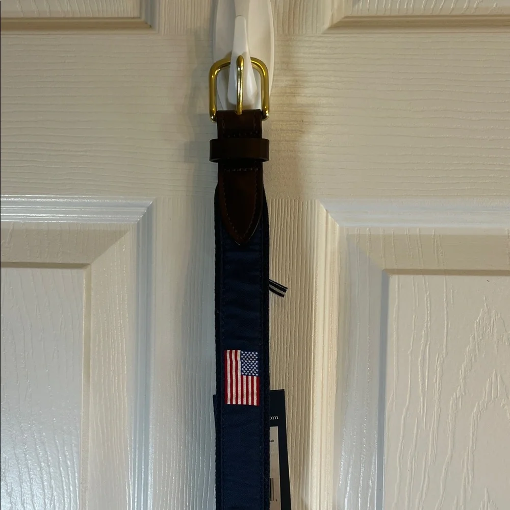 Navy and Brown Men's Bag Strap